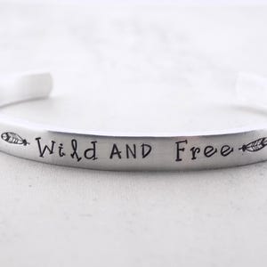 Inspirational Hand Stamped Jewelry , Wild and free, feather, Inspiration,  silver  jewelry  gift for her, Best friends, Sisters