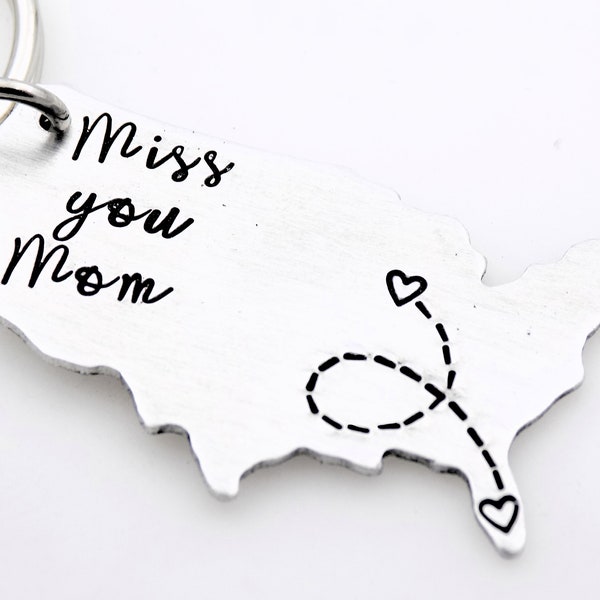 USA Map keychain Long distance Mother College going away gift Miss you Mom Custom with your states Mother's Day gift from daughter or son