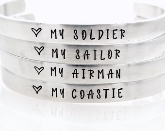Choose your custom military cuff made of handstamped adjustable aluminum