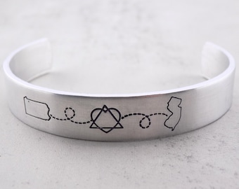 Long distance Adoption Handstamped Cuff - Customized with the states of your choice