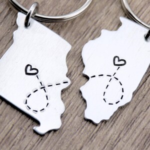 Couples Gift - Handmade Custom Keychain with any 2 states of your choice - Long Distance Gift