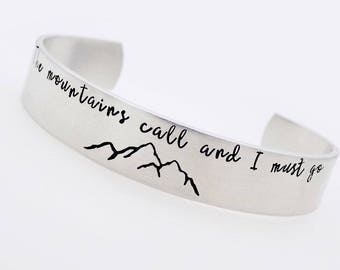 The mountains are calling handstamped adjustable aluminum wide cuff