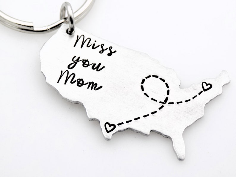 USA Map keychain Long distance Mother College going away gift Miss you Mom Custom with your states Mother's Day gift from daughter or son image 3