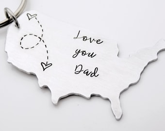 Love you Dad, Long distance father gift USA Map keychain - Stocking Stuffer
