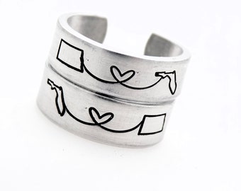 Long Distance Couples Set of 2 Sister Brother or Best Friend Gift, Unisex handstamped adjustable rings, resizable ring band custom  2 states