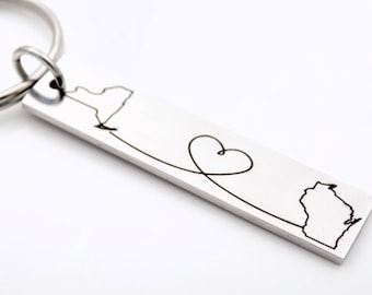 Long Distance Gift made with any 2 States or Countries - Customize this adorable keychain