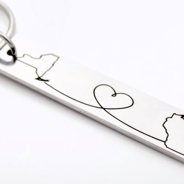 Long Distance Gift made with any 2 States or Countries - Customize this adorable keychain