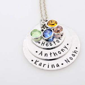 Personalized Hand stamped mothers or grandmother stack with birthstones custom with names gift for mom grandma grandmother nanny image 1