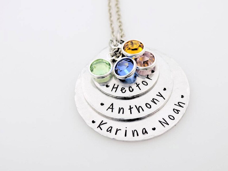 Personalized Hand stamped mothers or grandmother stack with birthstones custom with names gift for mom grandma grandmother nanny image 1
