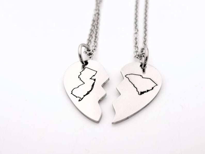 Best Friends Custom long distance friendship State Necklaces USA ldrship best friends bff gift for friend sisters brothers siblings image 7