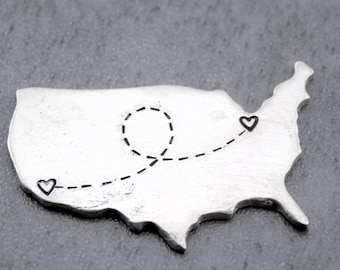 Hand Stamped Pewter Long Distance Pebble: USA States, LDR Gift