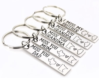 Customize this keychain with the wording and 2 locations of your choice - Any State, Country or Province - Laser Engraved