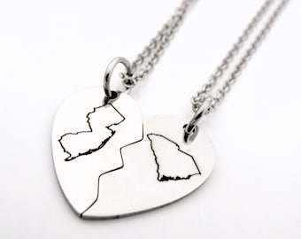 Best Friends Custom long distance friendship State Necklaces USA ldrship best friends bff gift for friend sisters brothers siblings