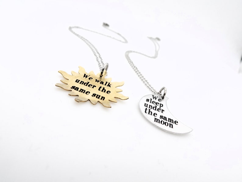 Long Distance Set of 2 Necklaces Celestial Sun and Moon Themed makes a great gift for couples, best friends, Girlfriend or Boyfriend image 6