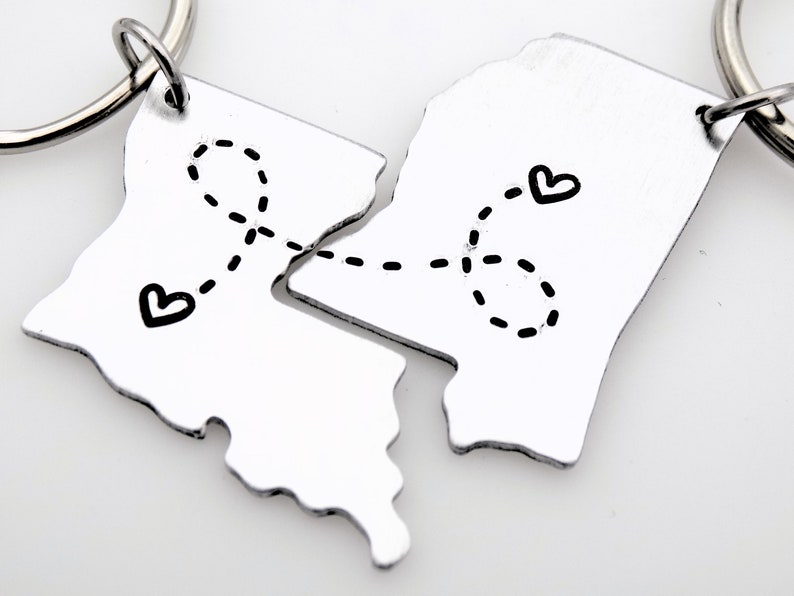 Choose your State or Country Custom Long Distance Keychain Set image 5