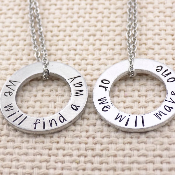 Hand Stamped Long Distance Necklace Set: Aluminum Matching Jewelry