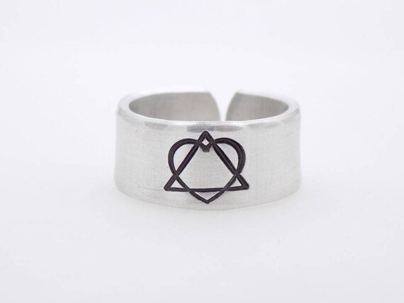Adoption Symbol Ring Handstamped Aluminum Wide Band Adjustable