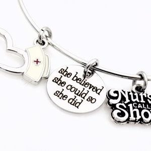 Nurse Gift, Nursing jewelry, Laser engraved adjustable Bangle Bracelet image 1