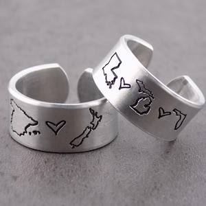 Custom State or Country Ring, Thick wide band adjustable ring - Choose 2-5 locations
