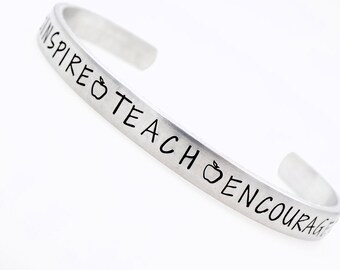 Gift for Teacher, Handstamped Adjustable Cuff, Gift from Student