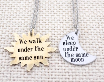 Sun and Moon Necklace Set: Long Distance Celestial Jewelry