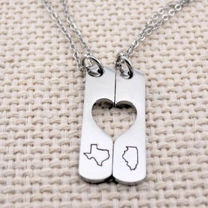 Long distance matching necklace set - Long distance Best friend or couples - Custom with ANY two locations, Countries, States or Provinces