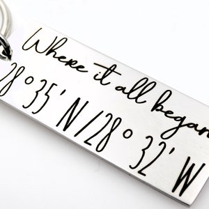 Custom Coordinate Laser engraved keychain, personalize with an address