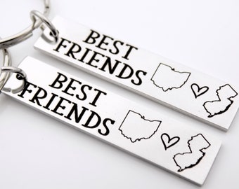 Best Friends Keychain Custom State Gift