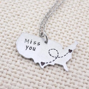 Long distance necklace, USA Map jewelry Long distance for her Miss you, Long distance friend, Long distance family, Long distance Girlfriend