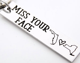 Miss your Face Custom State Keychain - Long distance gift idea for friends couples or family