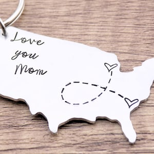 Long distance Mother USA Keychain Gift - Custom with your 2 states - Stocking Stuffer
