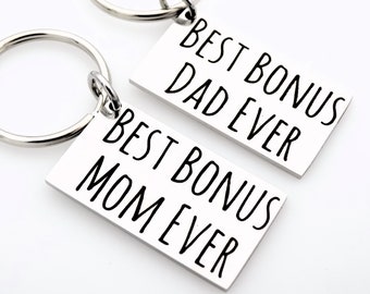 Best Bonus Mom or Dad, Step Parent gift idea, Funny Mother's day or Father's day gift from step child, custom laser engraved gift keychain