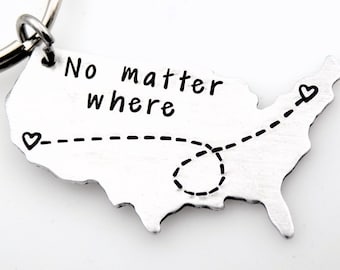 No matter Where Long distance USA Map keychain