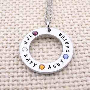 Gift for Grandma, Mother&#39;s Necklace, Gift for Mother&#39;s Day, Custom name jewelry, Mommy Gift, Birthstones and names, Mom stack, Handstamped