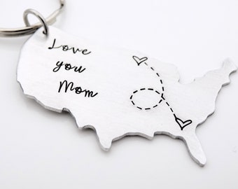 Long Distance Mother Gift - Love you Mom Large USA Keychain custom with your 2 states