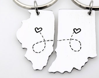 Choose your State or Country Custom Long Distance Keychain Set