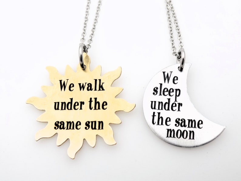 Long Distance Set of 2 Necklaces Celestial Sun and Moon Themed makes a great gift for couples, best friends, Girlfriend or Boyfriend image 4