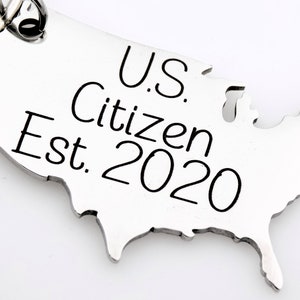 Custom US Citizen Gift, Choose your year on this laser engraved USA map keychain. image 1