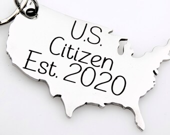 Custom US Citizen Gift, Choose your year on this laser engraved USA map keychain.