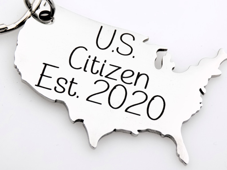 Custom US Citizen Gift, Choose your year on this laser engraved USA map keychain. image 1