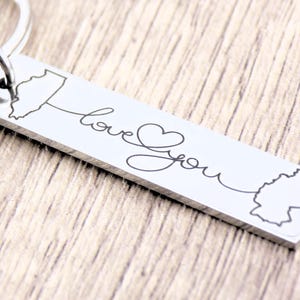 Long Distance Couples gift - Custom with ANY 2 countries or states - Stainless steel Petite Keychain
