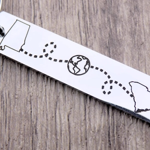 Long Distance Keychain - Custom with ANY 2 Locations of your choice, States, Provinces, or Countries
