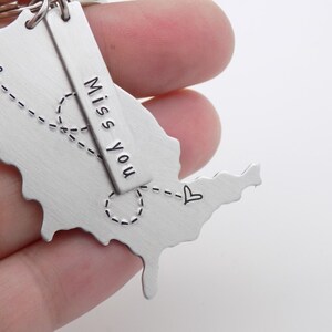 Long distance gift for girlfriend boyfriend couples anniversary going away gift for her or for him state usa keychain with custom tag gift image 8