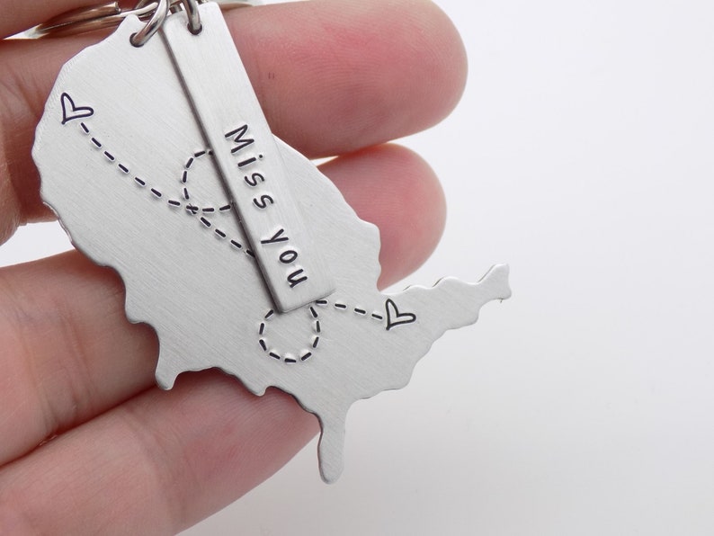 Long distance gift for girlfriend boyfriend couples anniversary going away gift for her or for him state usa keychain with custom tag gift image 8