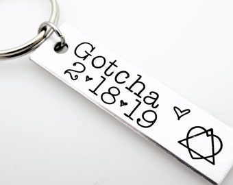 Gotcha Gift, custom with the date of your choice, handstamped keychain with adoption symbol