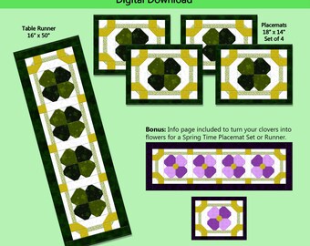 Lucky Clover, St. Patrick's Day, Spring Time, flower, Placemat, Runner digital download, pattern