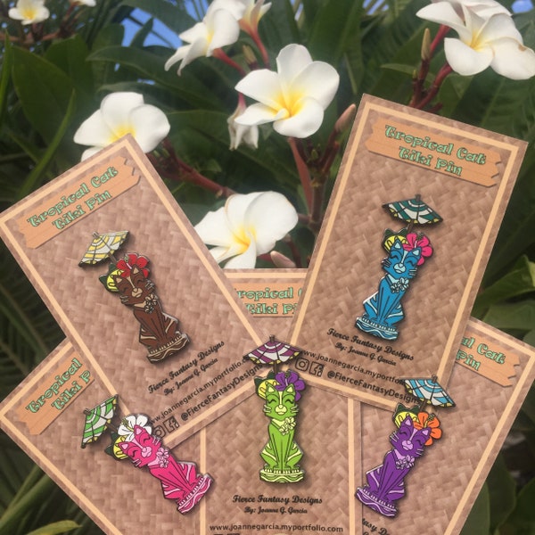 Tropical Cat Tiki Mug Pin