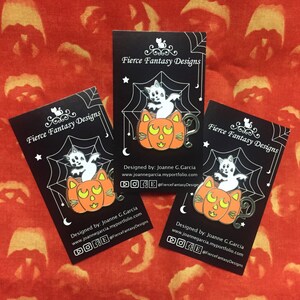 Spooky Kitty Halloween Pin, pumpkin, ghost, October, fall, cat