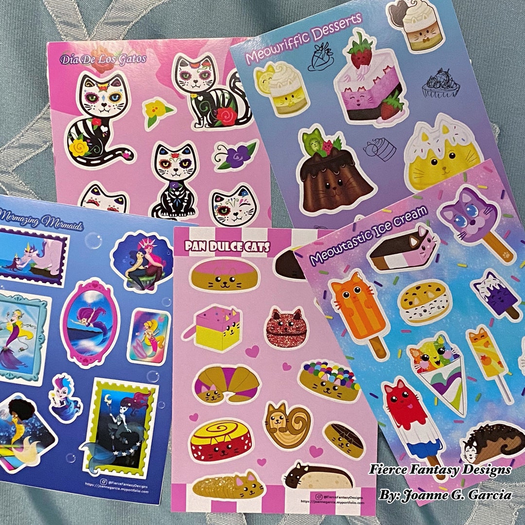 Sticker Sheets A 4x5.75, Day of the Dead Cats, Dessert, Mermaids, Pan ...