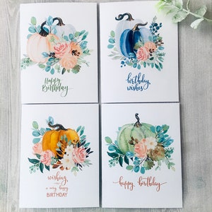 Birthday Pumpkins Card Set, Watercolor Pumpkins Birthday Cards, Watercolor Birthday Cards Assortment, Fall Birthday cards, Handmade image 7